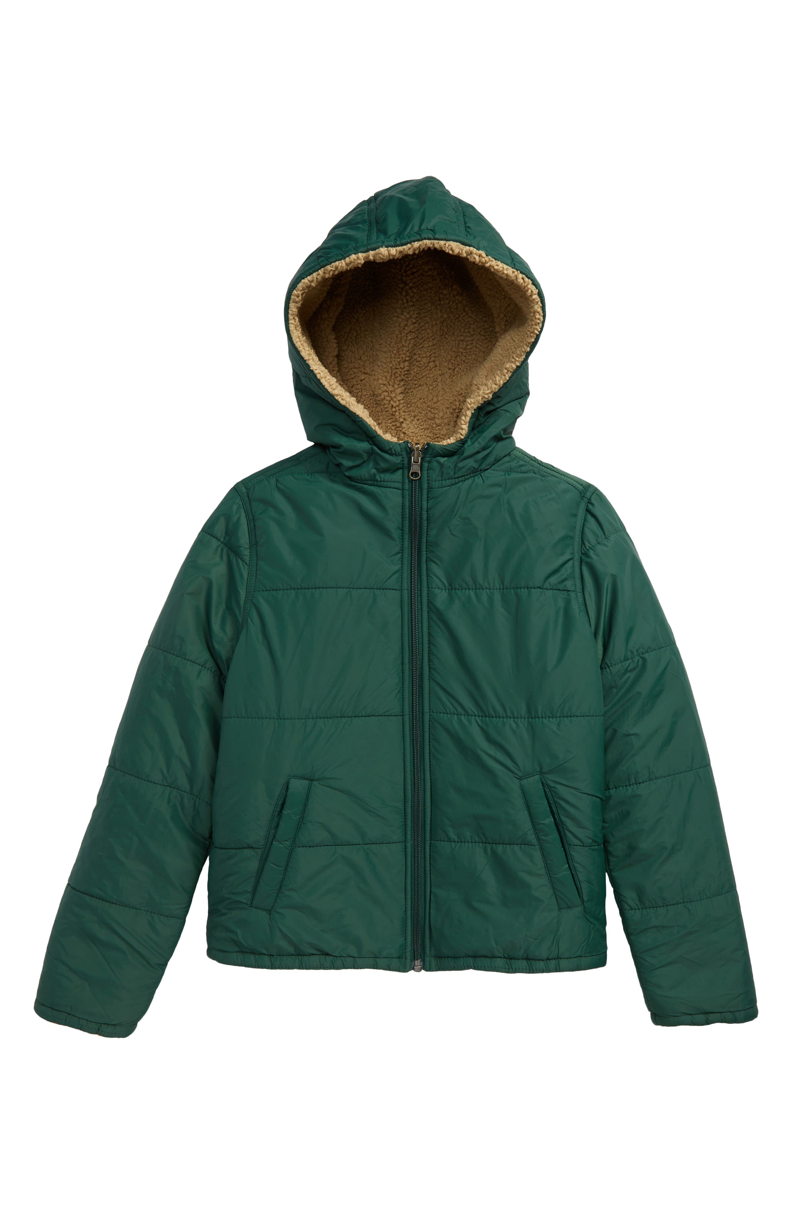 New Kids Boys Faux Fur Hooded Padded Diamond Stitch Parka Rain Coat Jacket 